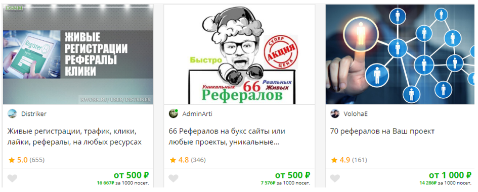 набор рефералов через Kwork